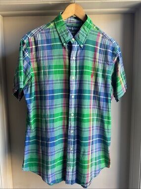 Polo Ralph Lauren Green and Blue Plaid Short-Sleeve Button-Down